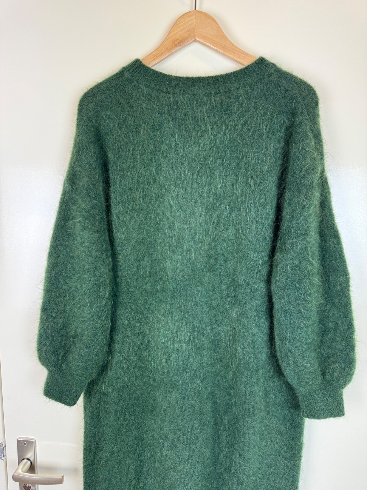 AMERICAN VINTAGE Mohair Wool Fluffy Maxi Sweater Dress Jumper Gown Green M/L