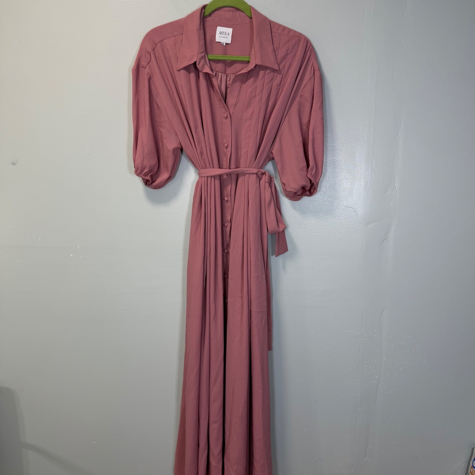 MISA Los Angeles Amrita Mauve Textured Button Front Maxi Dress Belted Medium