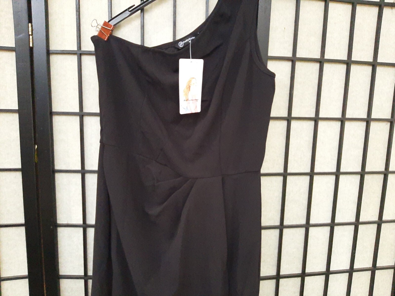 Black One Shoulder Cutout Ruched Slit Wrap Bodycon Dress Medium