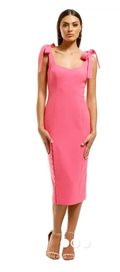 Rebecca Vallance Cortona Dress SizeAU/UK 12 US 8 Pink Midi Button Tie Straps