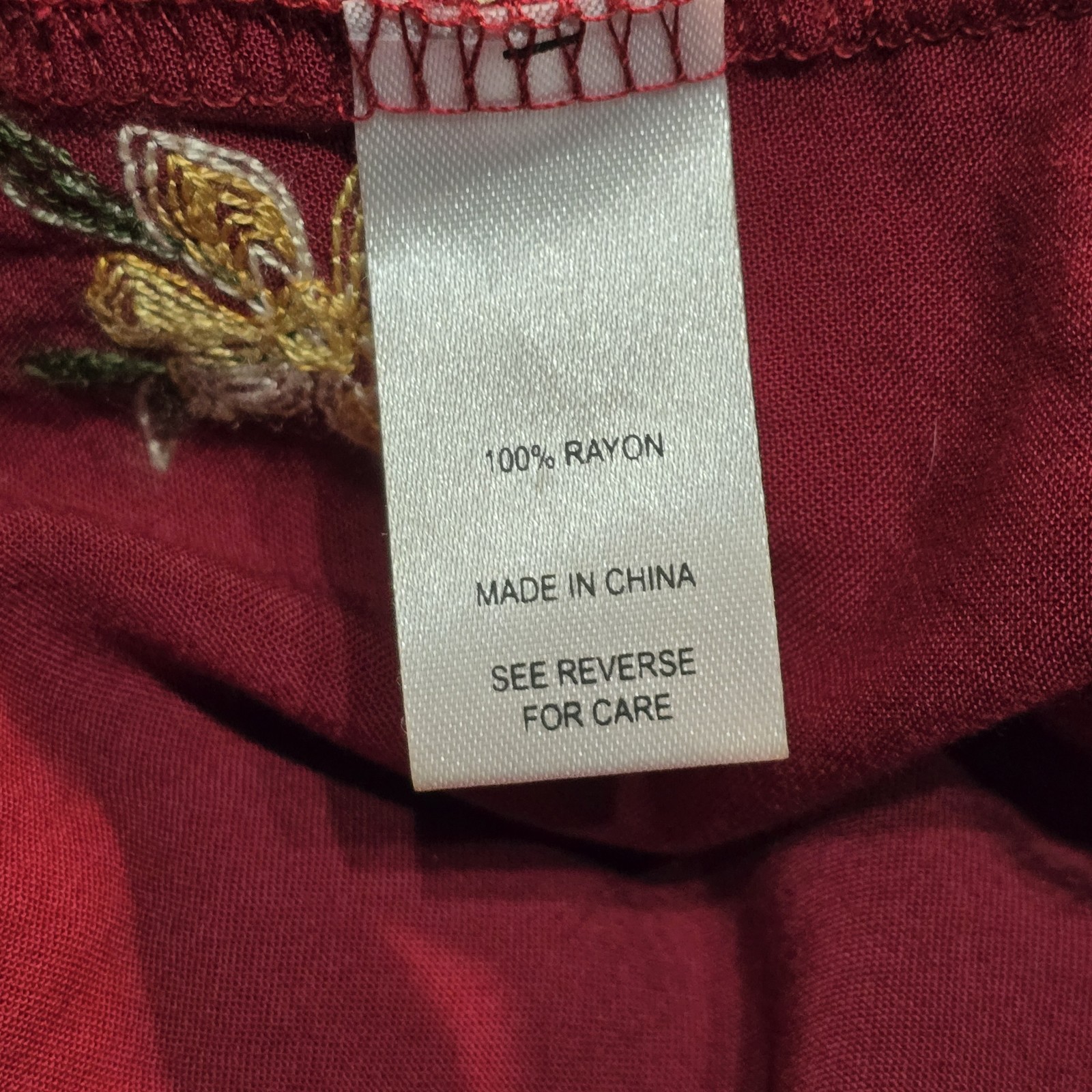 Cactus Pearl Embroidered Boho Maxi Dress in Burgundy with a Tiered Skirt S EUC