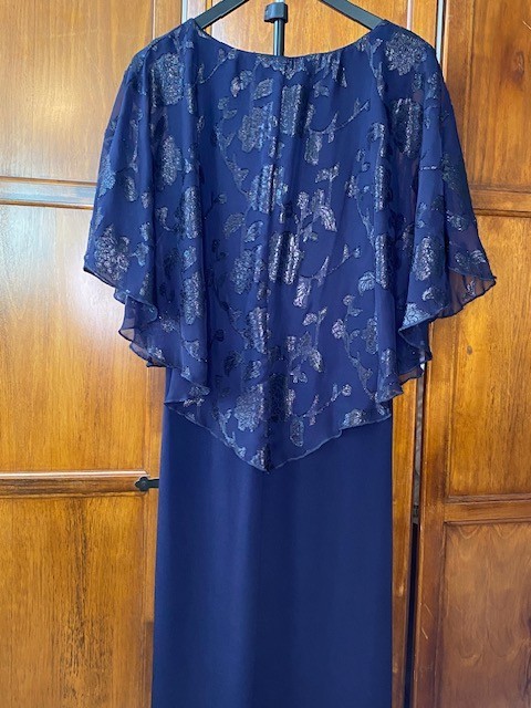 Connected Apparel Womens Size 10 Navy Blue Floral Burnout Overlay Dress Cocktail