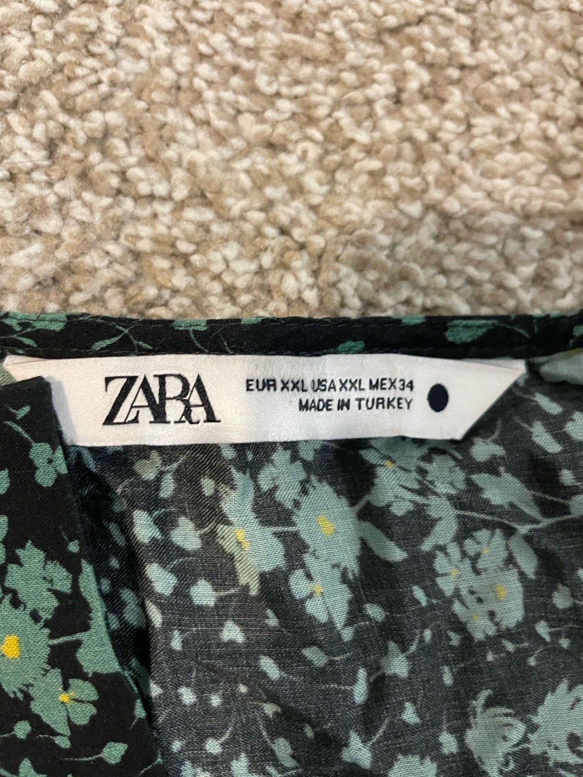 ZARA Black Green Floral Button Top Elastic Cuff Maxi Dress Sz XXL