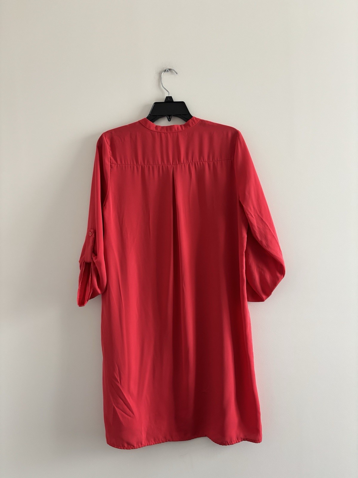 LUSH Dress Red V Neck Tunic Shift Button Roll Tab Women M Minimalist Classic USA