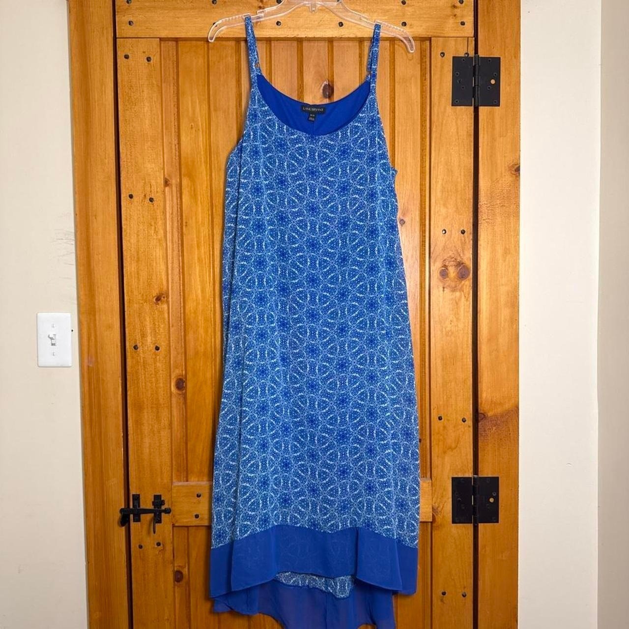 Lane Bryant Midi Dress Womens 18/20 Blue Excellent High Low Geometric Chiffon