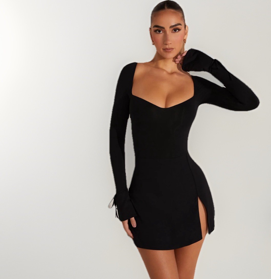 NWT Oh Polly Amryn Long Sleeve A Line Mini Dress Black Size US 8 Romantic Sexy