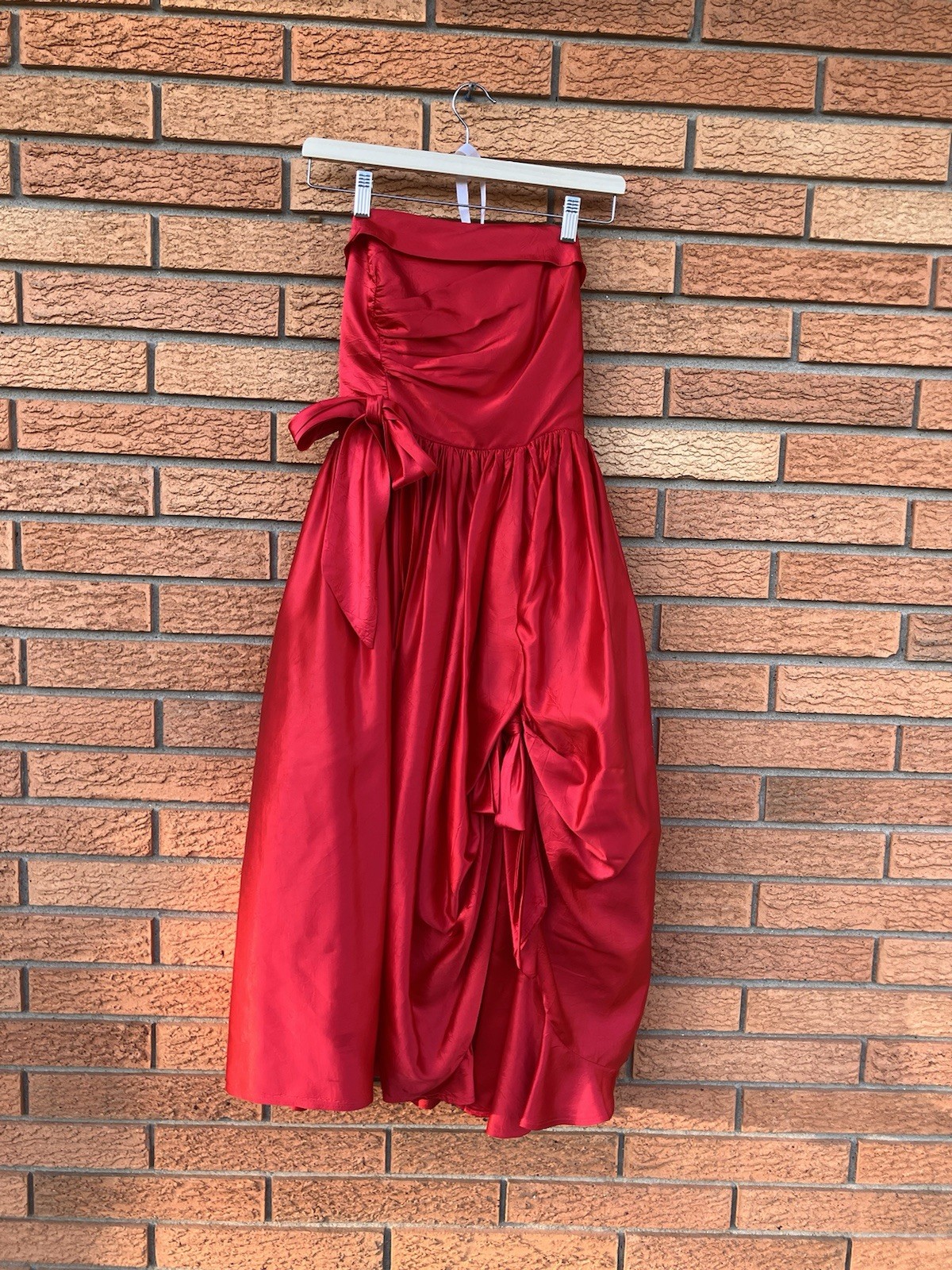 Vtg 80s Miss Ashlee California Satin Strapless Cocktail Formal Asymmetrical