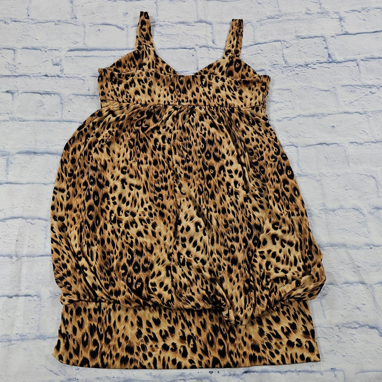 Twenty One Leopard Print Bubble Hem Dress Women L Animal Print Empire Waist Y2K