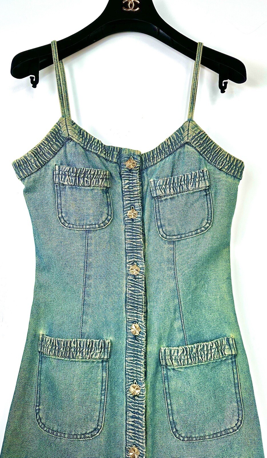 Chanel Vintage 2001 Barbie Blue Denim Midi Dress 36 38 4 6 Vtg Logo Button S M