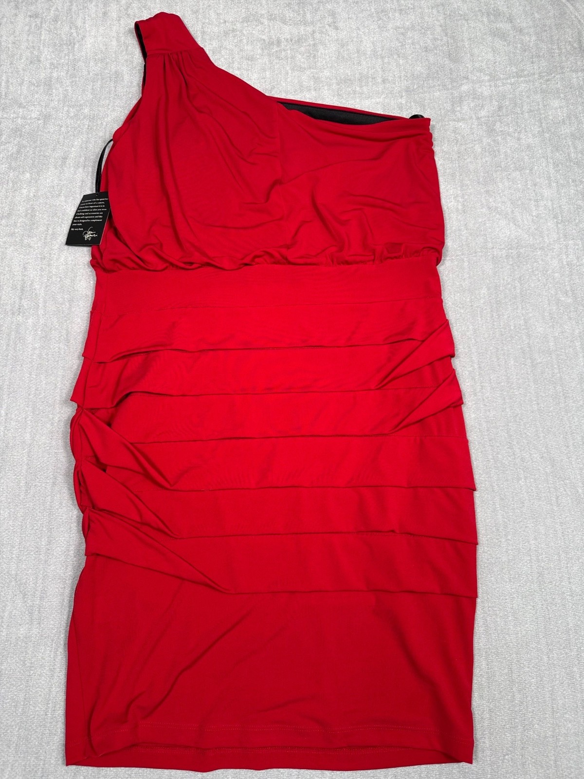 Valerie Bertinelli One-Shoulder Red Ruched Midi 6 Polyester Blend Cocktail Y2K