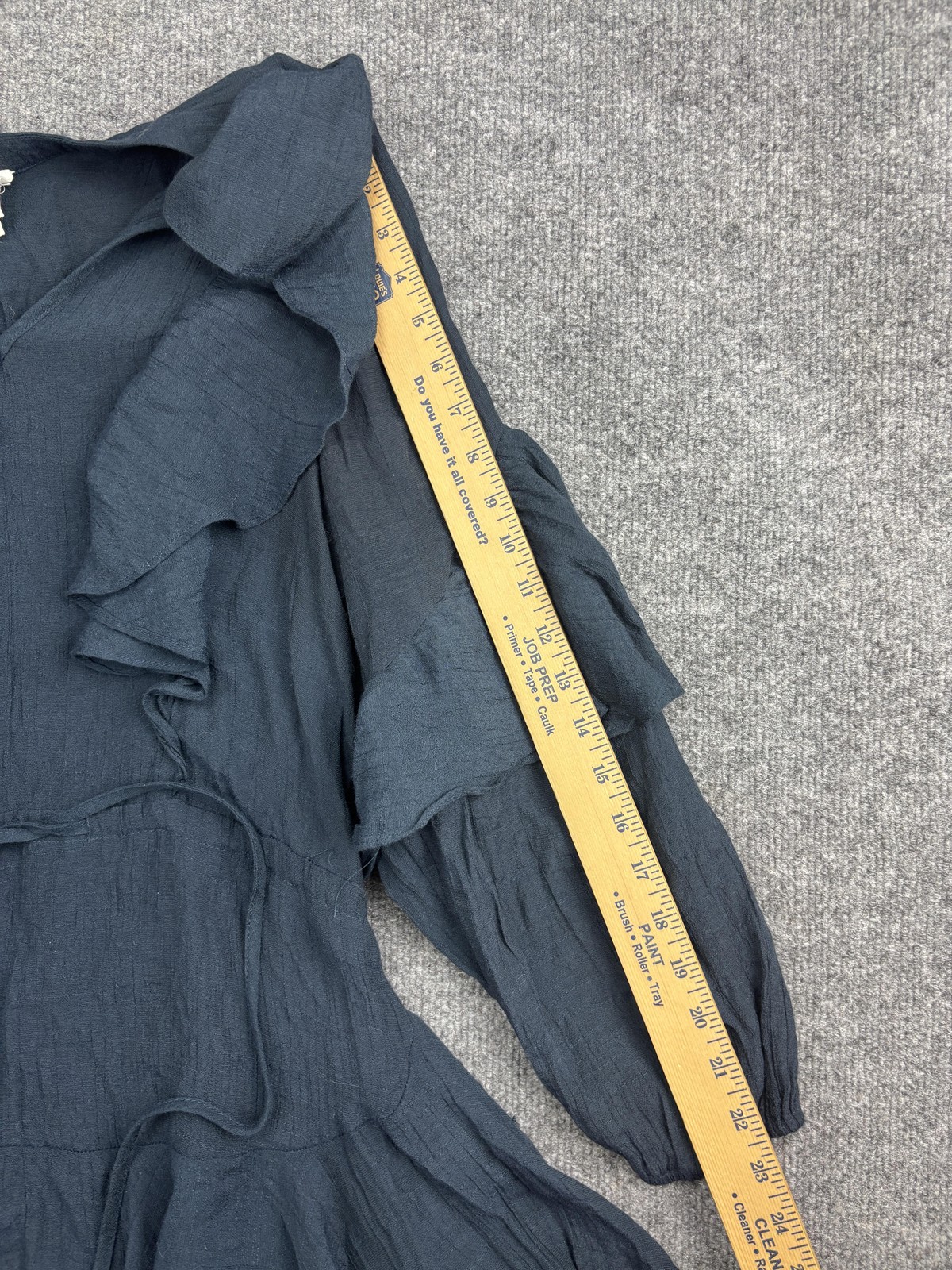 Flawless Dress Womens Small Charcoal Gray Ruffle Long Sleeve V Neck Tie Waist