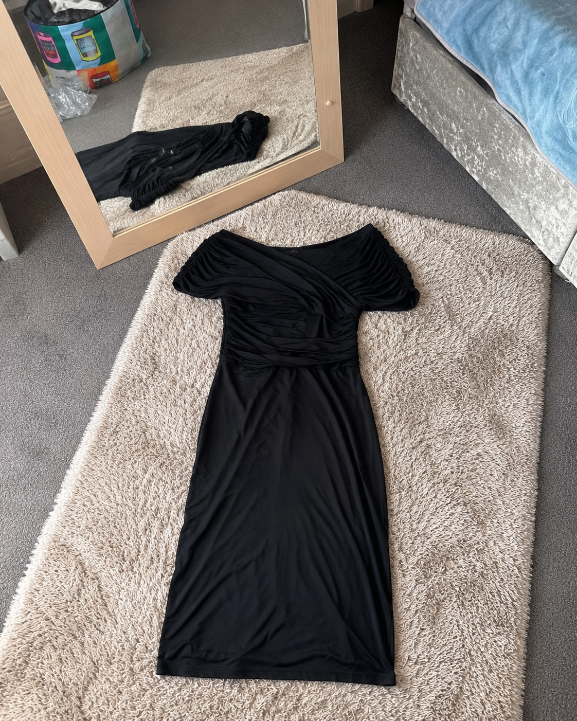 Off Shoulder Black Dress Midi UK 14 Graduation Wedding