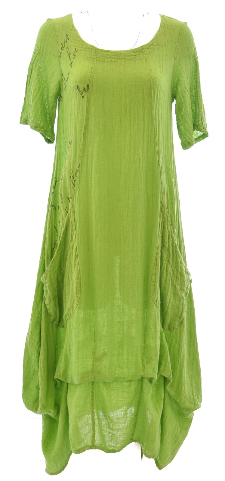 LUUKAA Linen Gauze A5009 LUCKY TUCKER DRESS Ruched Hem (sizes S-L) LIME GREEN