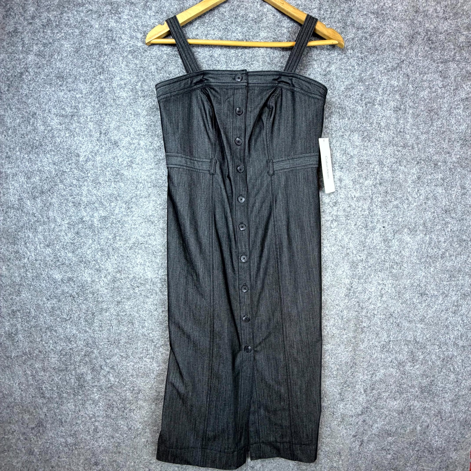 Calvin Klein Mini Tank Dress Womens 4 Grey Back Slit Button Front Office Siren