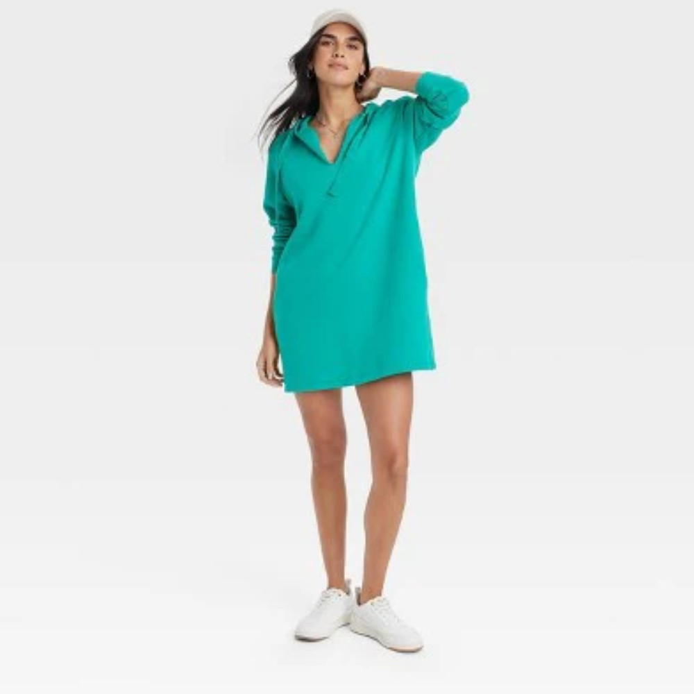 Universal Thread Dress Long Sleeve Mini Fleece Tunic Women’s XL Pockets Green