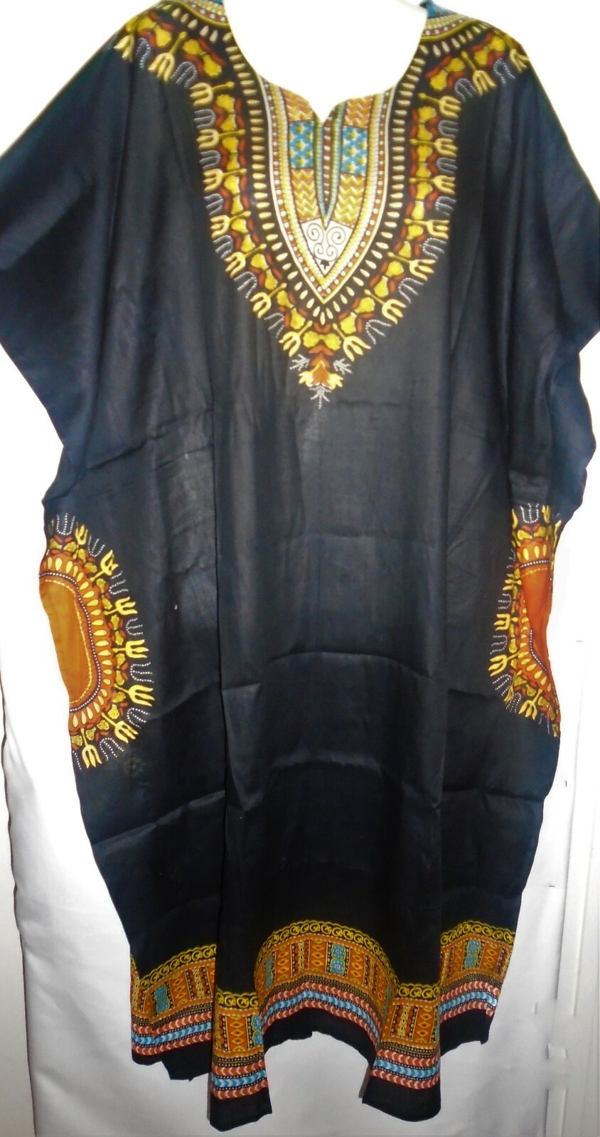 Advance Womens Dress Caftan Dashiki Retro Print Free Size Fits 2X to 4X Black