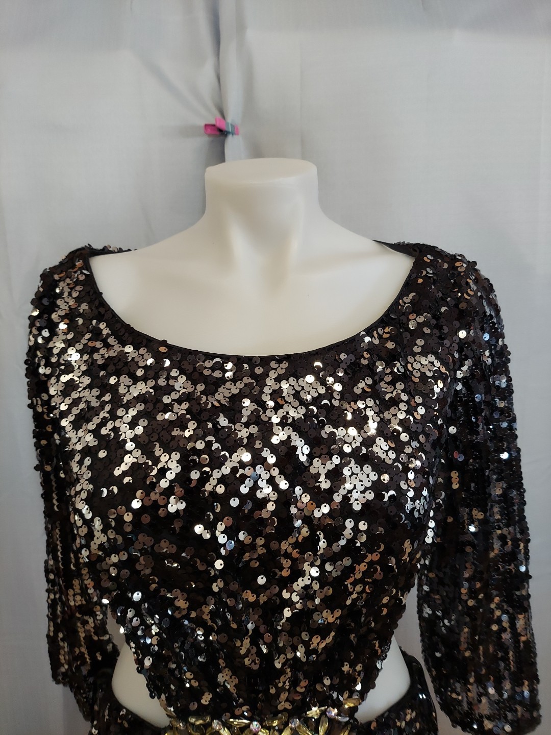 alyce paris Black Full Silver Sequin Thigh Mid Lenth Mid Size12 Gem Accent Front