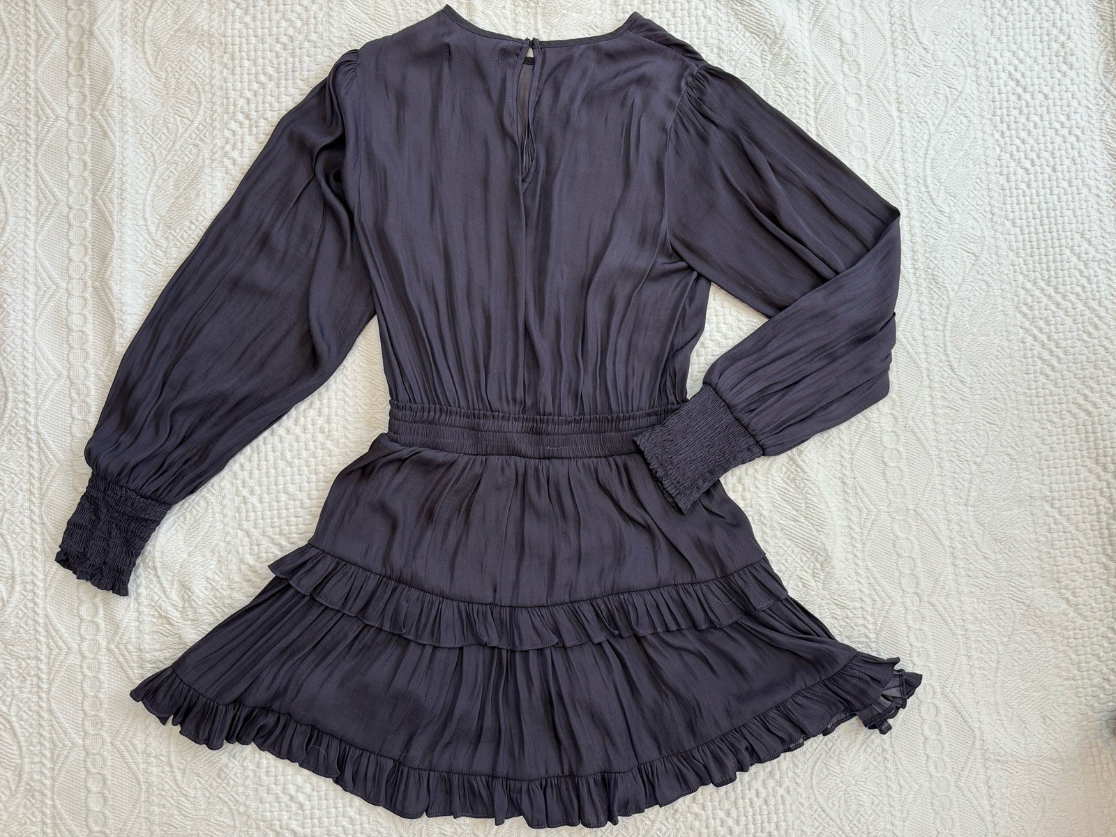 DO + BE Eggplant Purple Long Balloon Sleeve Ruffle Dress Women’s Size Small S