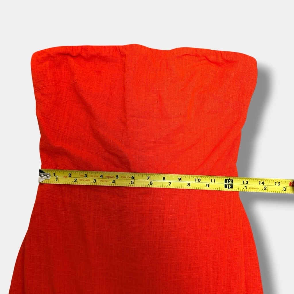 SNDYS Everyday Strapless Linen Blend Midi Dress Orange/Red Side Slit Size M