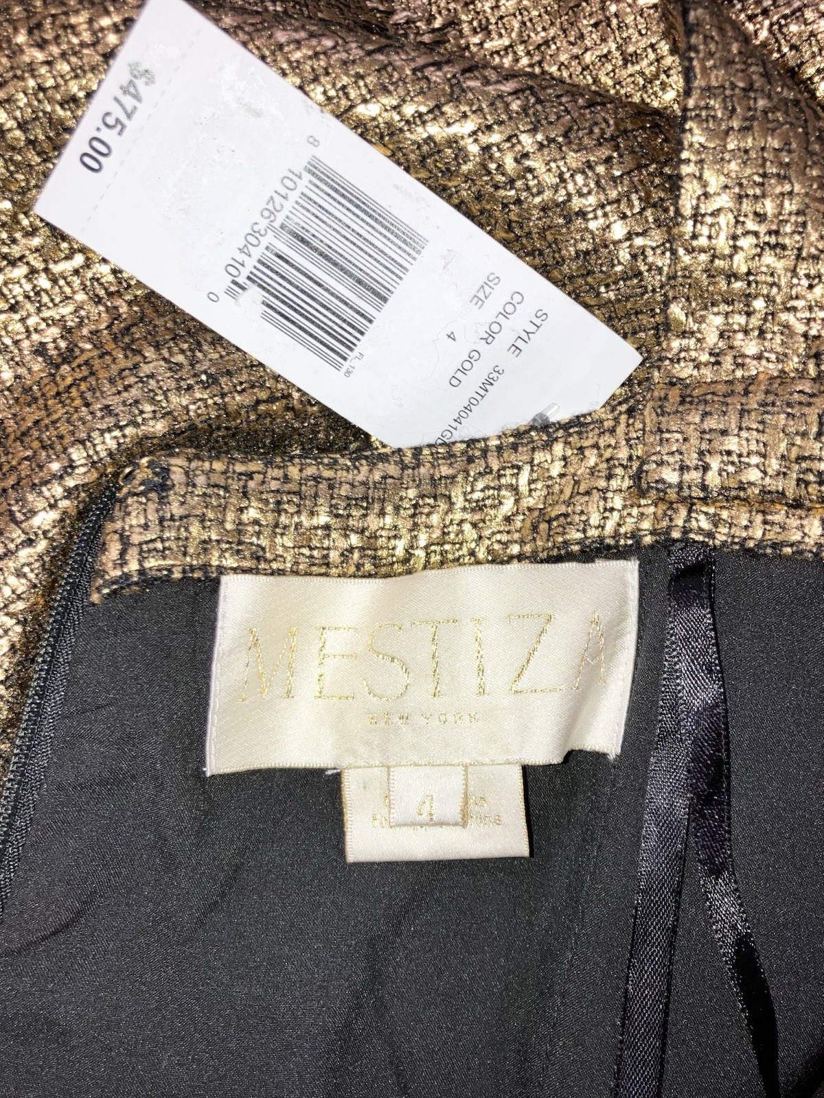 MESTIZA Jody Gold Metallic Tweed Square Neck Flutter Hem Midi Dress Sz 4 NWT