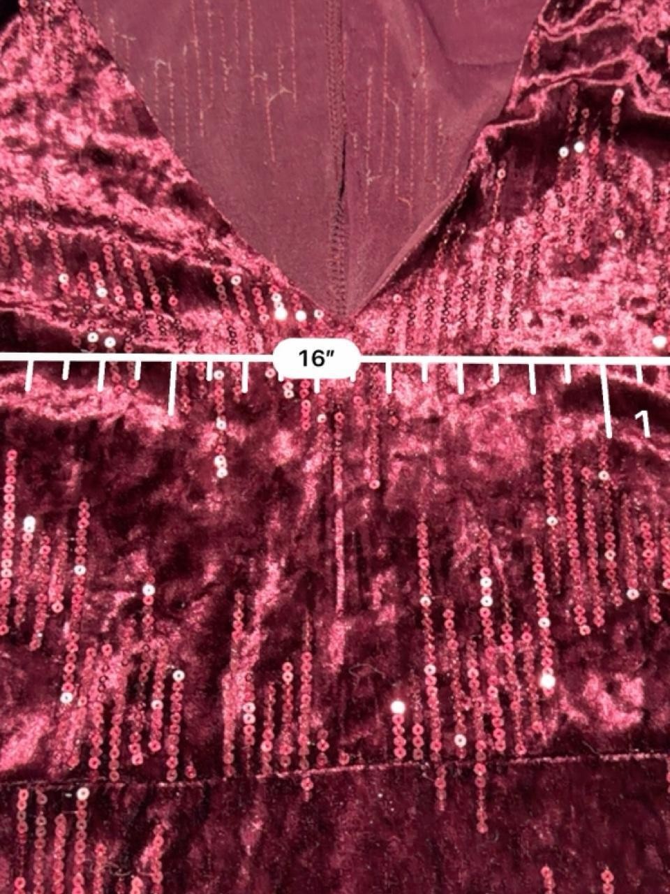 Charlotte Russe Burgundy Velvet Sequin Dress Long Sleeve V Neck Mini Dress M