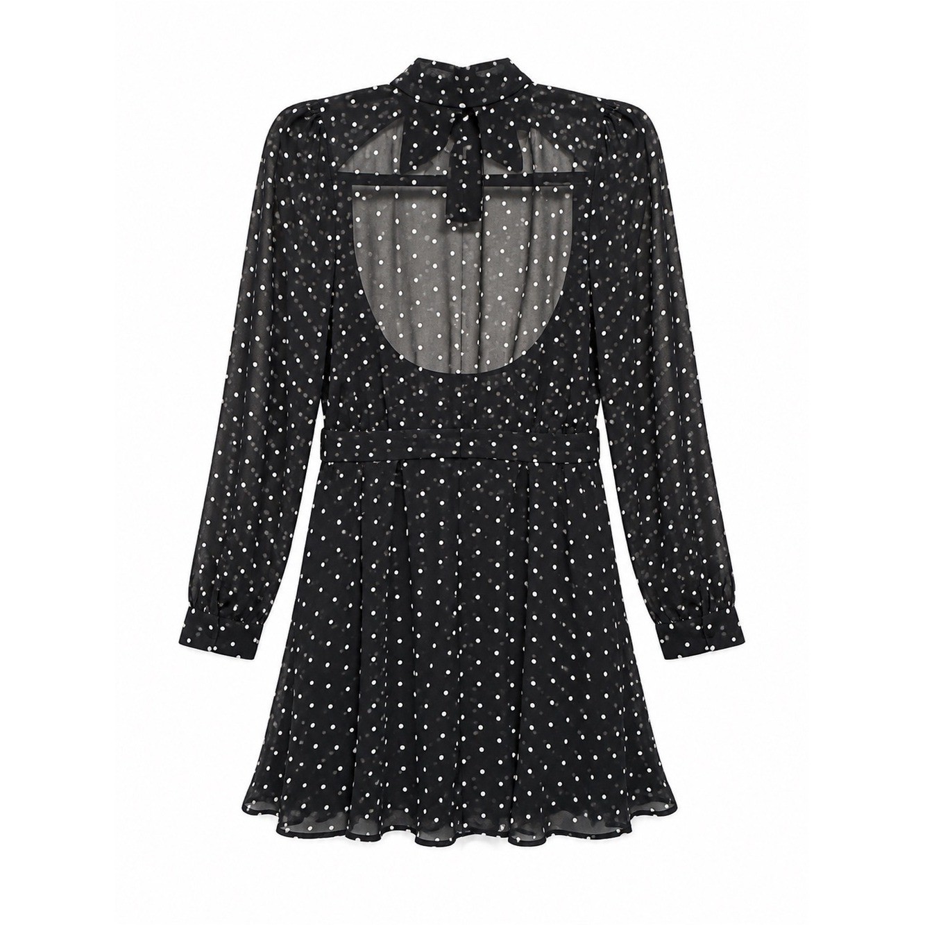 Forever 21 Polka Dot Open Back Mini Dress Sheer Long Sleeve Bow Neck Small