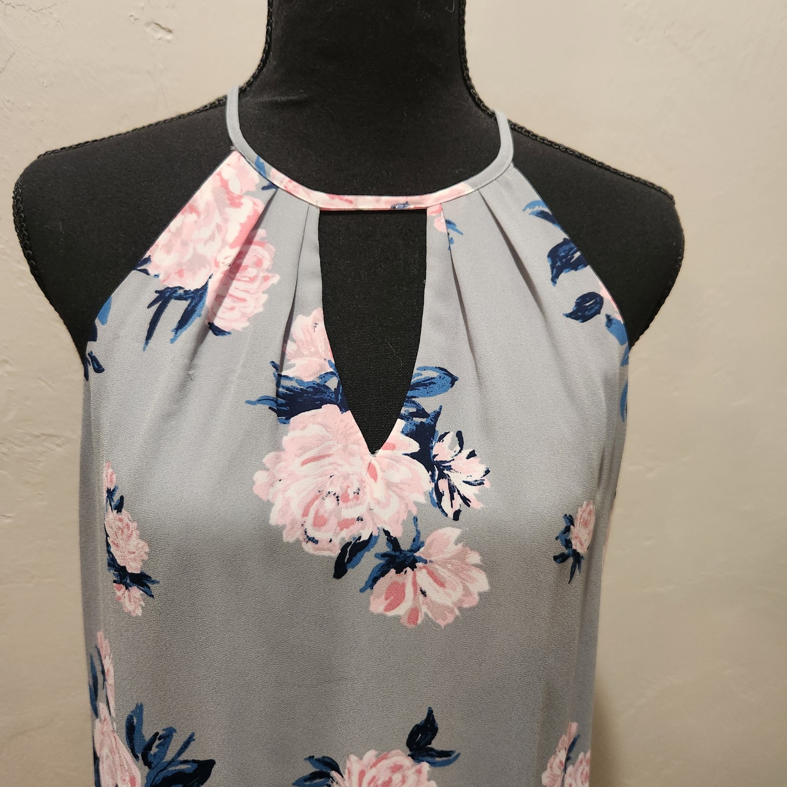 Candies Womens M Pull On Slip Dress Blue Floral A Line Halter Keyhole