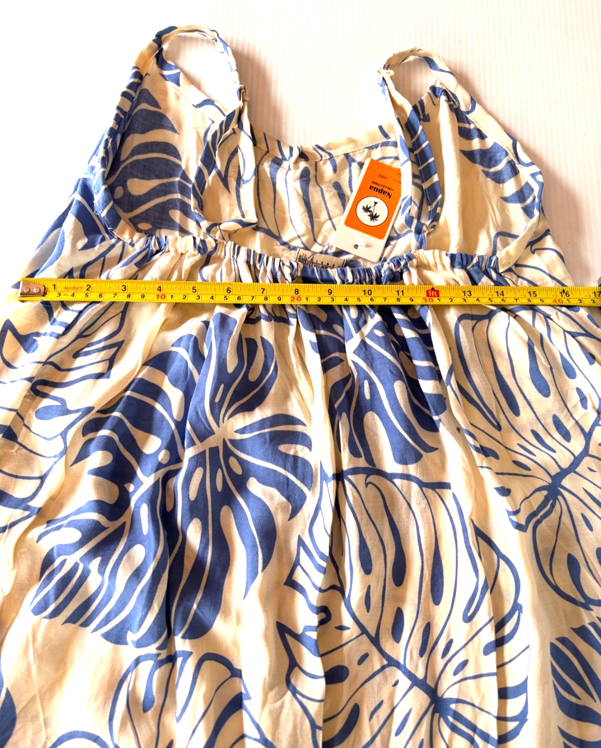 Napua Collection Honolulu Reverse Monstera Blue Rayon Knee Length Sun Dress NWT