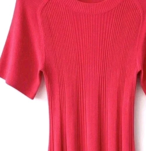 Scanlan Theodore Red Pleated Rib Knit Midi Dress AU 8 US 4 Small RRP $900 B502