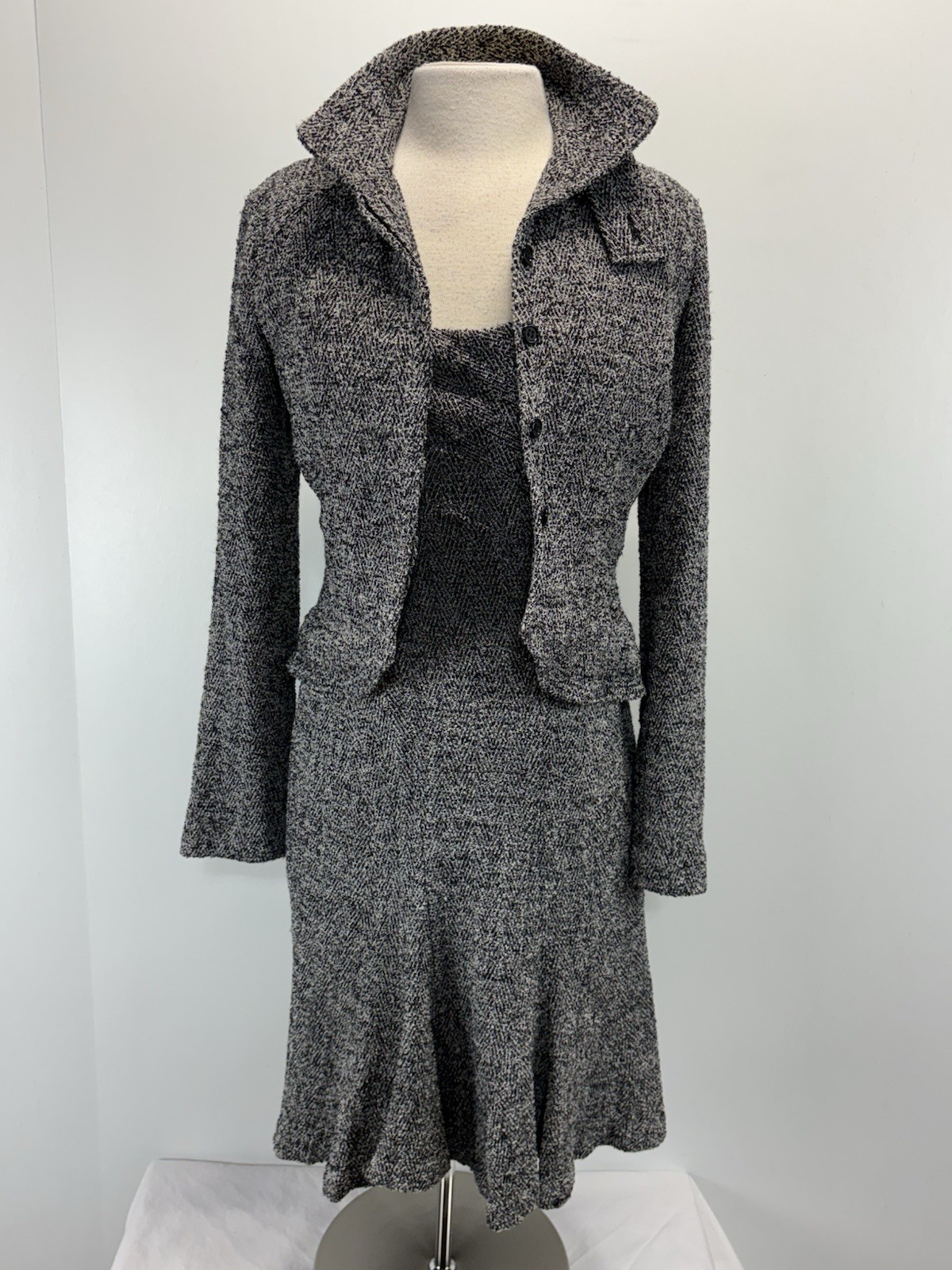Diane Von Furstenberg 2 Pc Dress Set Women’s 6 Tweed Black White Career Classic