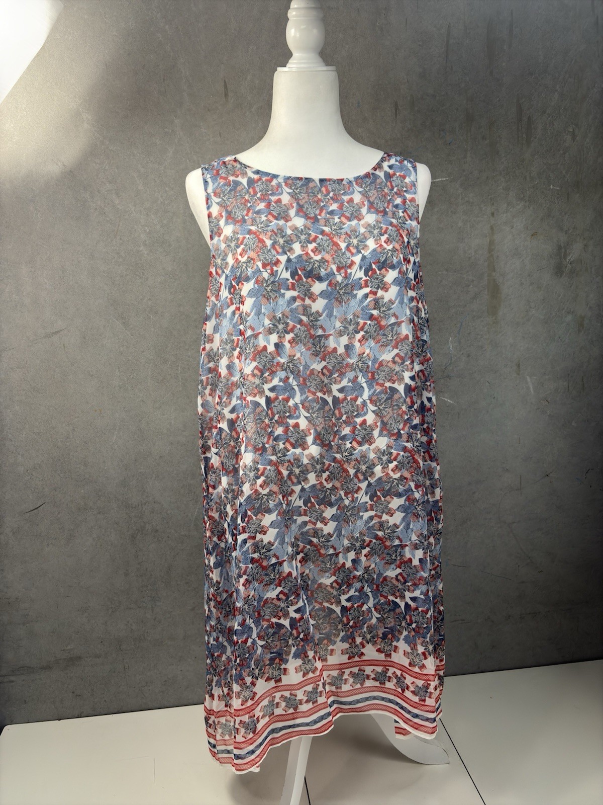 NWT Max Edition Size XL Dress Floral Sleeveless Sheer Overlay Red White Blue