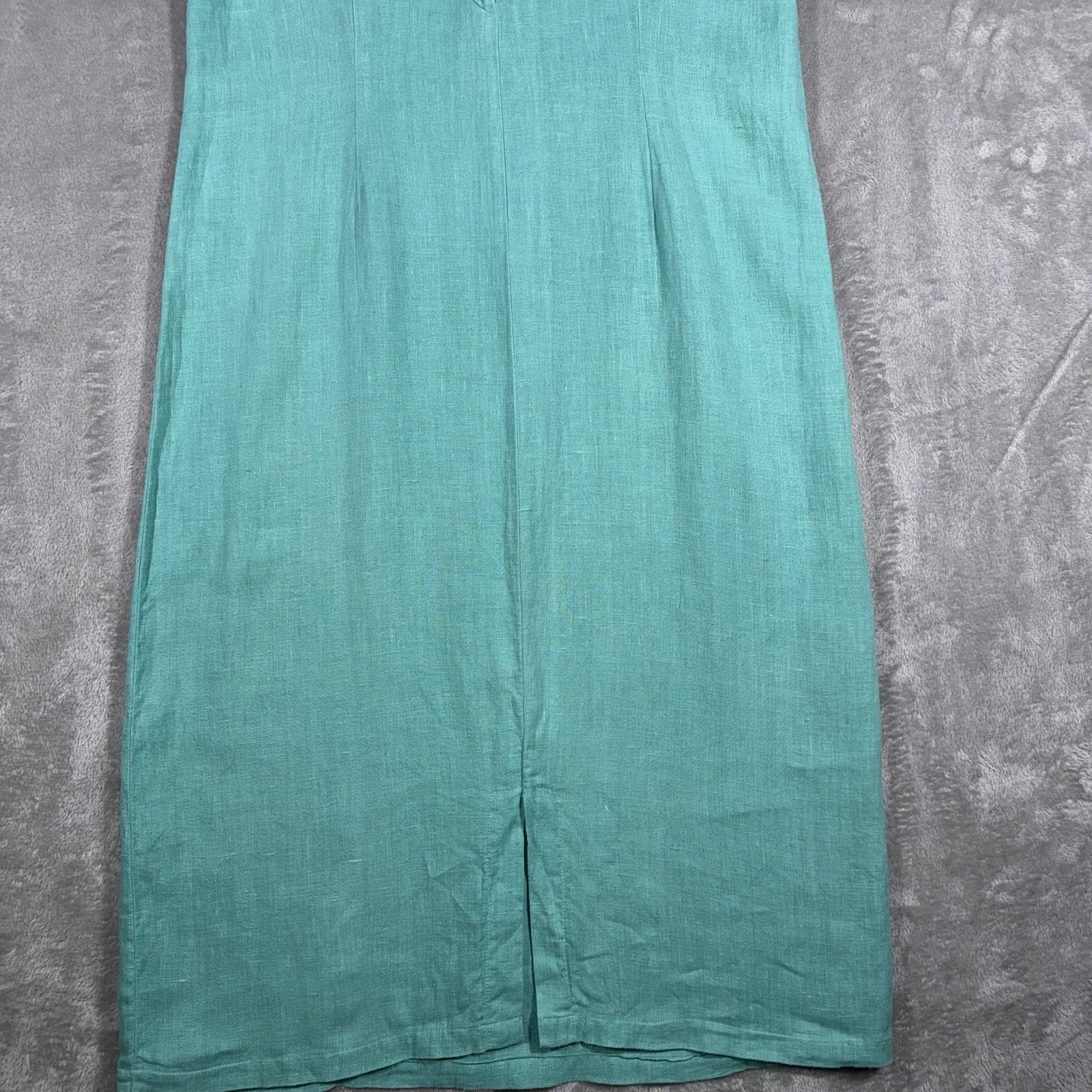 Tom Tom Maxi Dress Womens Large Aqua Linen Made In USA Vintage Boho Classic Chic
