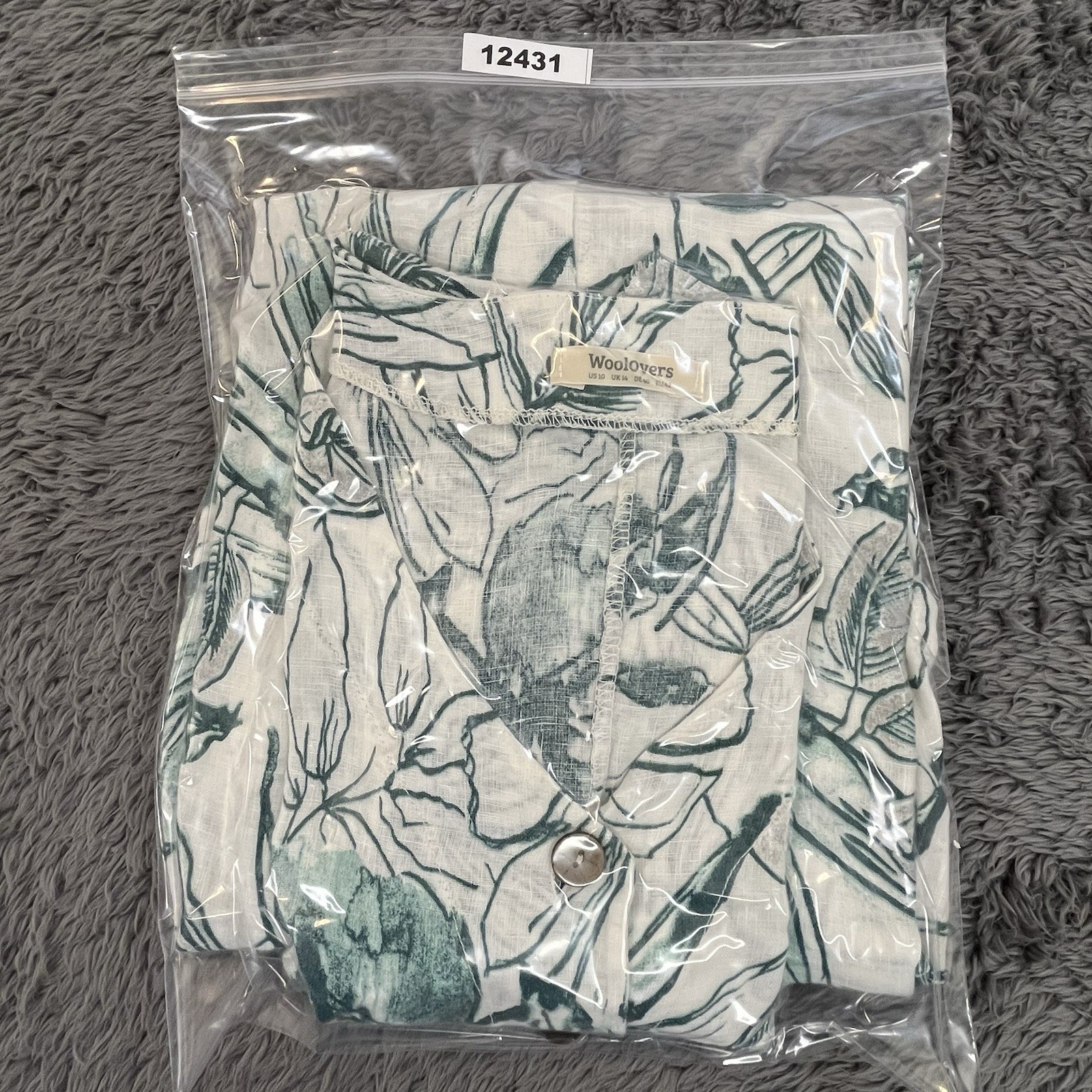 Woolovers Dress Womens 10 Green Beige 100% Linen Lagenlook Boho Beach Floral