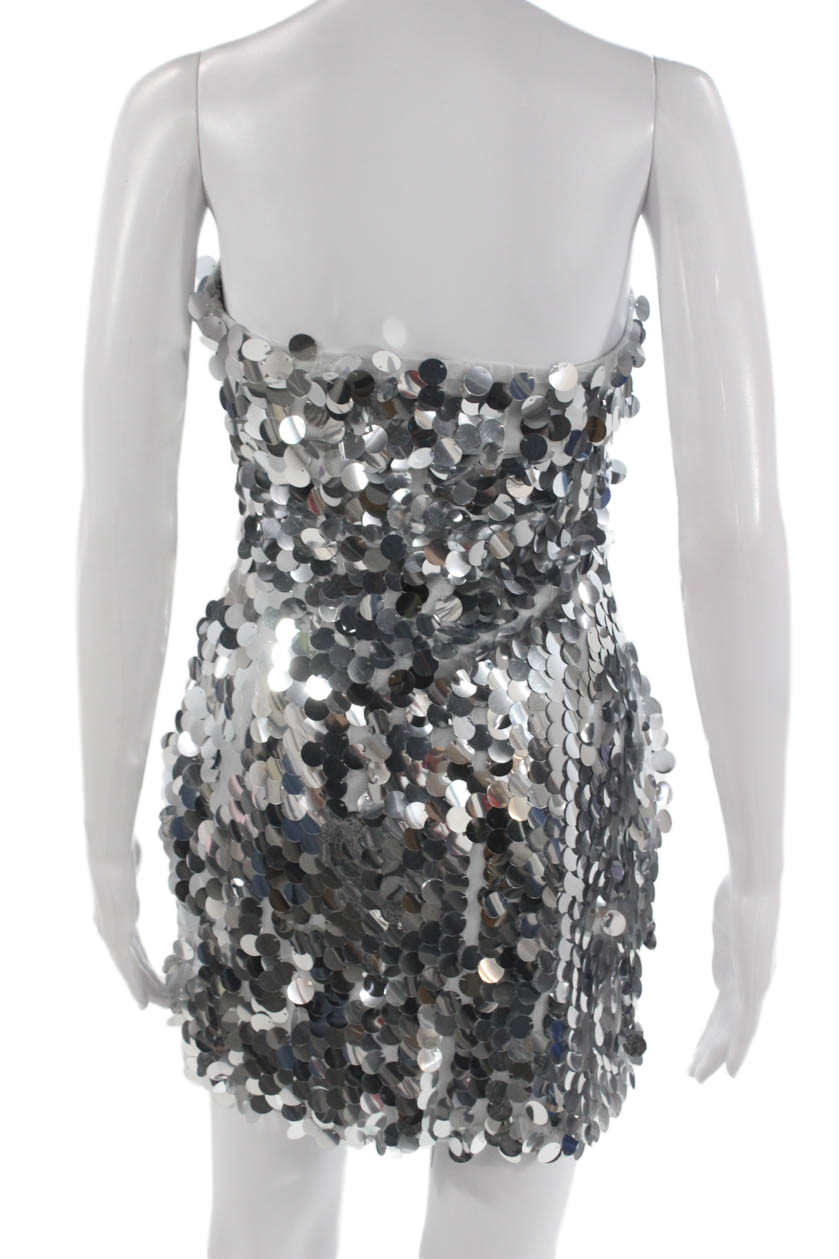 12th Tribe Womens Bodycon Silver Strapless Dress Polyester Sleeveless Size S