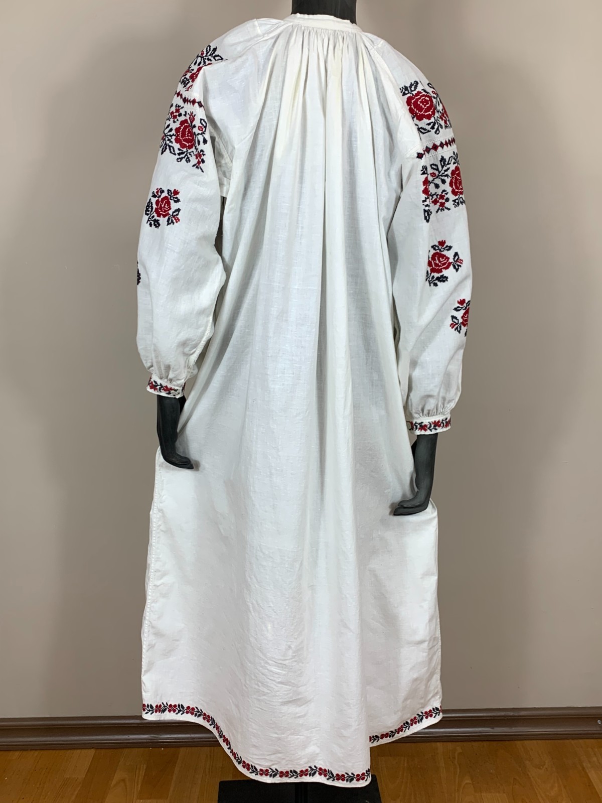 Vintage Ukrainian Embroidered Linen Vyshyvanka Dress Handmade Folk Shirt