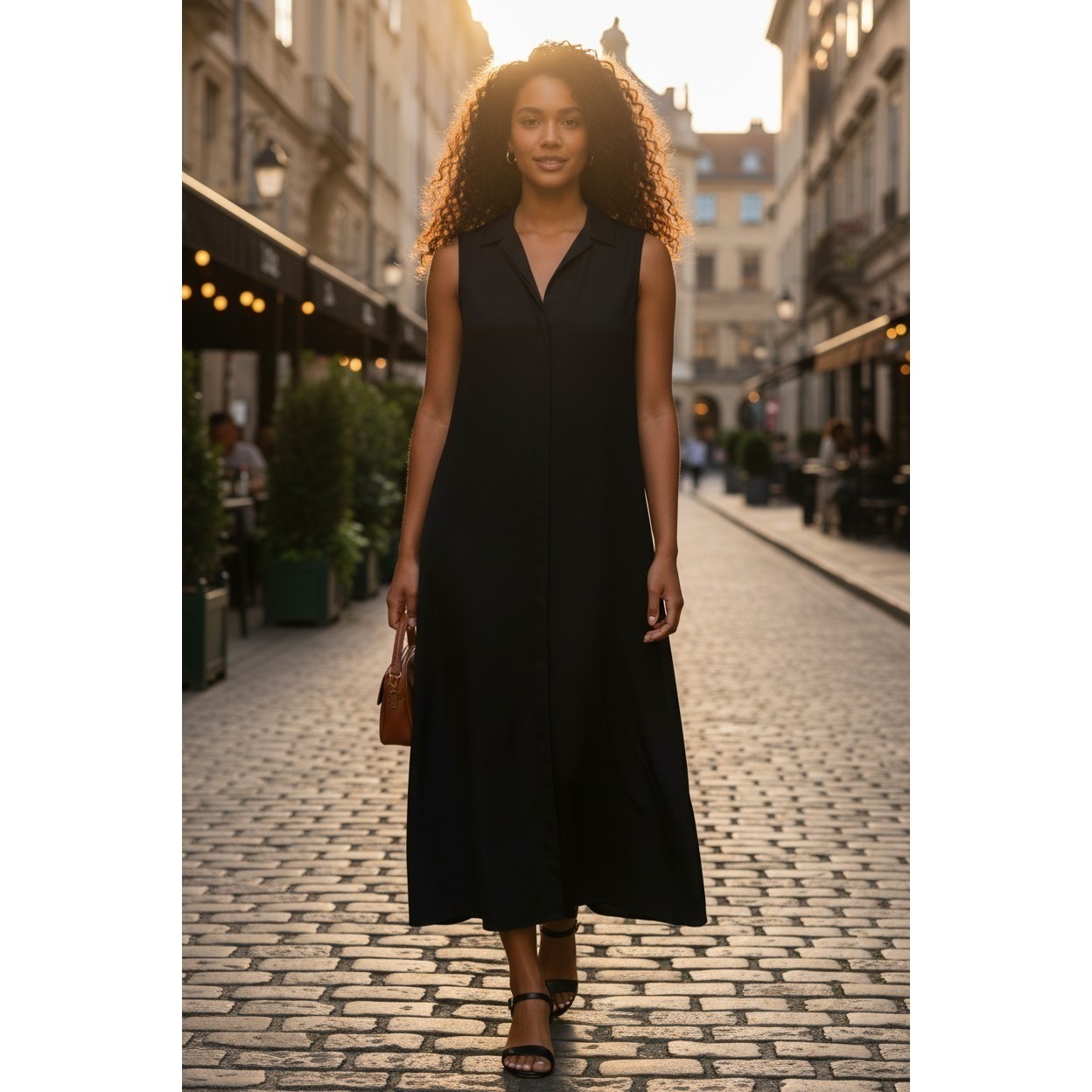 Banana Republic LBD Black 100% Silk Sleeveless Maxi Shirt Dress Size 8