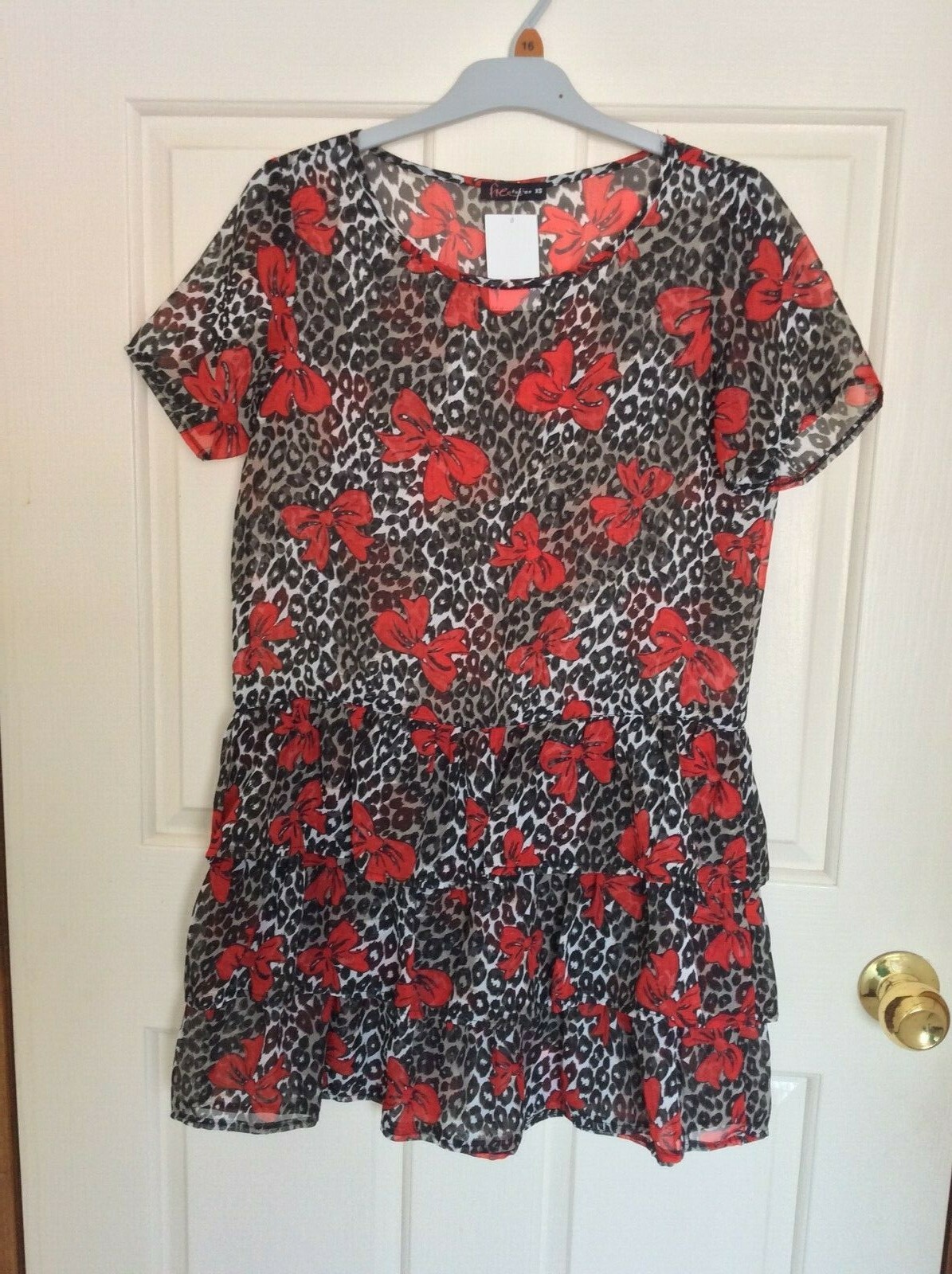 Women’s Designer Short Sleeve Multicolored Gathered Short Dress Top Size XS