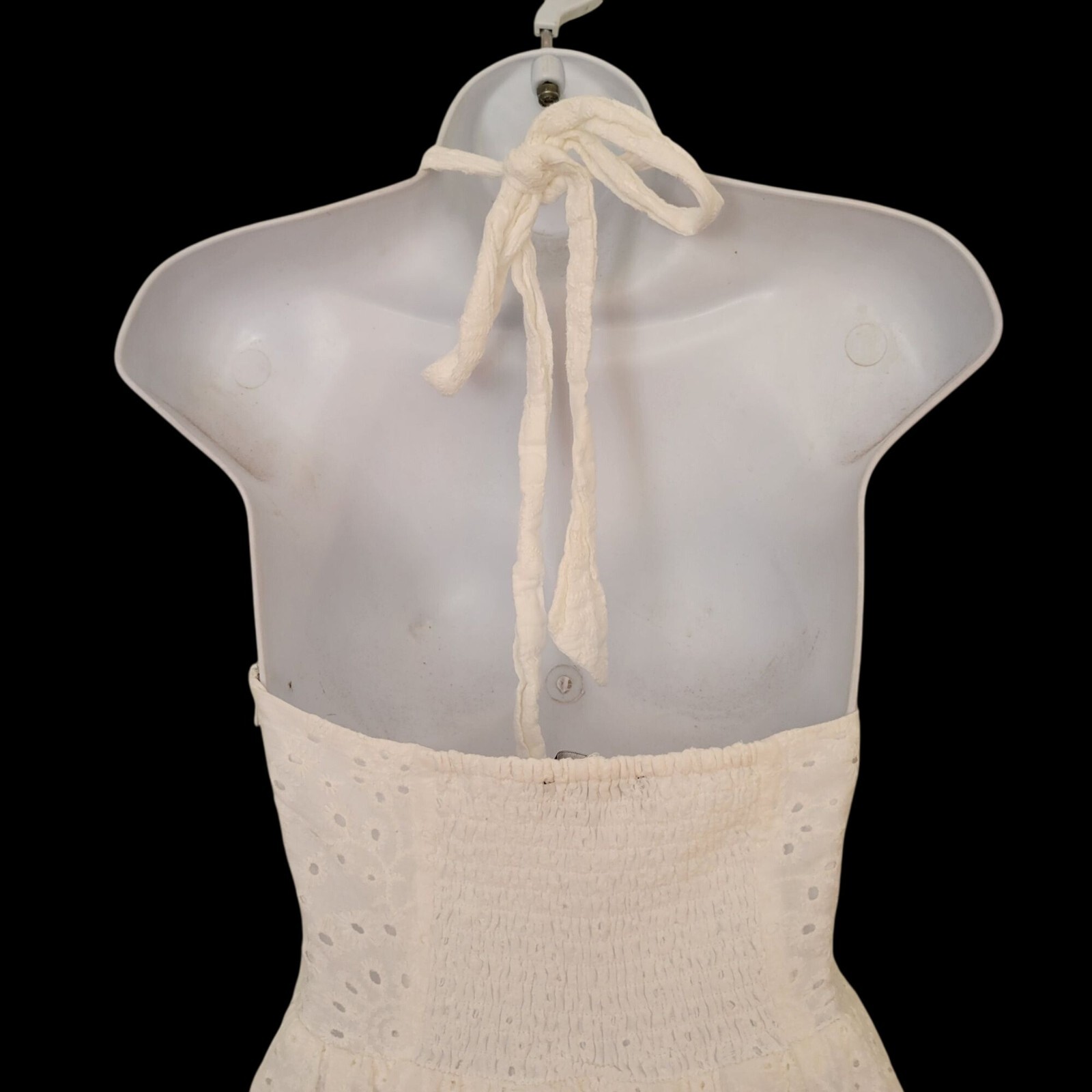 Lulus S White Eyelet Halter Maxi Dress Smocked Back Tie Closure Cotton