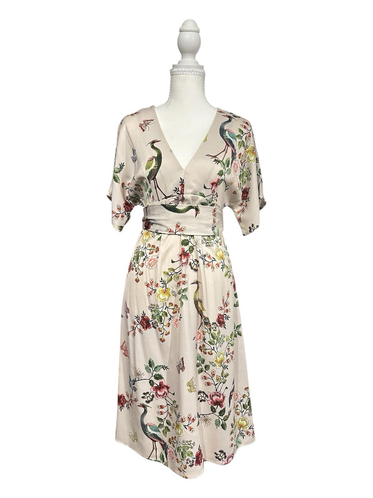 Ivory Avian Floral Wrap Kimono Midi Dress by dRA LA Anthropologie