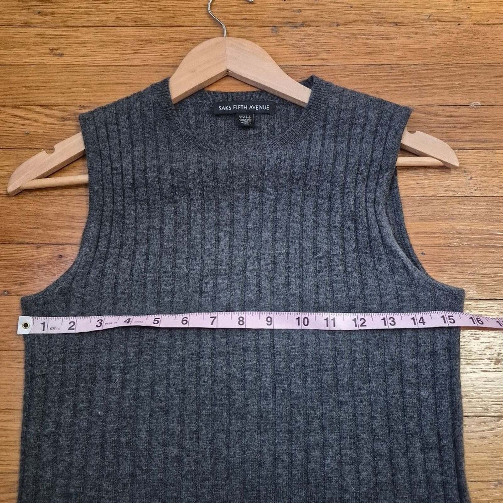 Saks Fifth Avenue Sleeveless Ribbed Wool Cashmere Blend Midi Dress Size Small