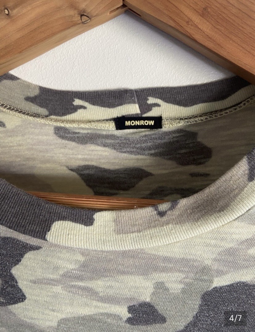 MONROW Gray & Olive Camo s/s knit Dress Sz Large EUC org msrp $168.00