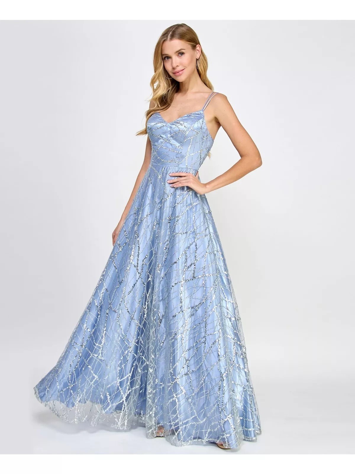 Say Yes Juniors’ Sequin-Embellished Ball Gown Silver/Blue Size 5/6 $189