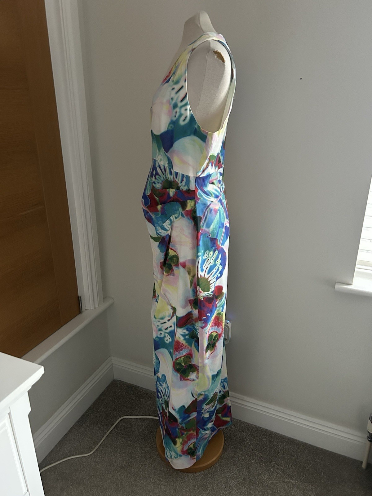 Karen Millen Orchid Print Ruched Maxi Pencil Dress Size Uk 16 Rrp £235 Bnwt