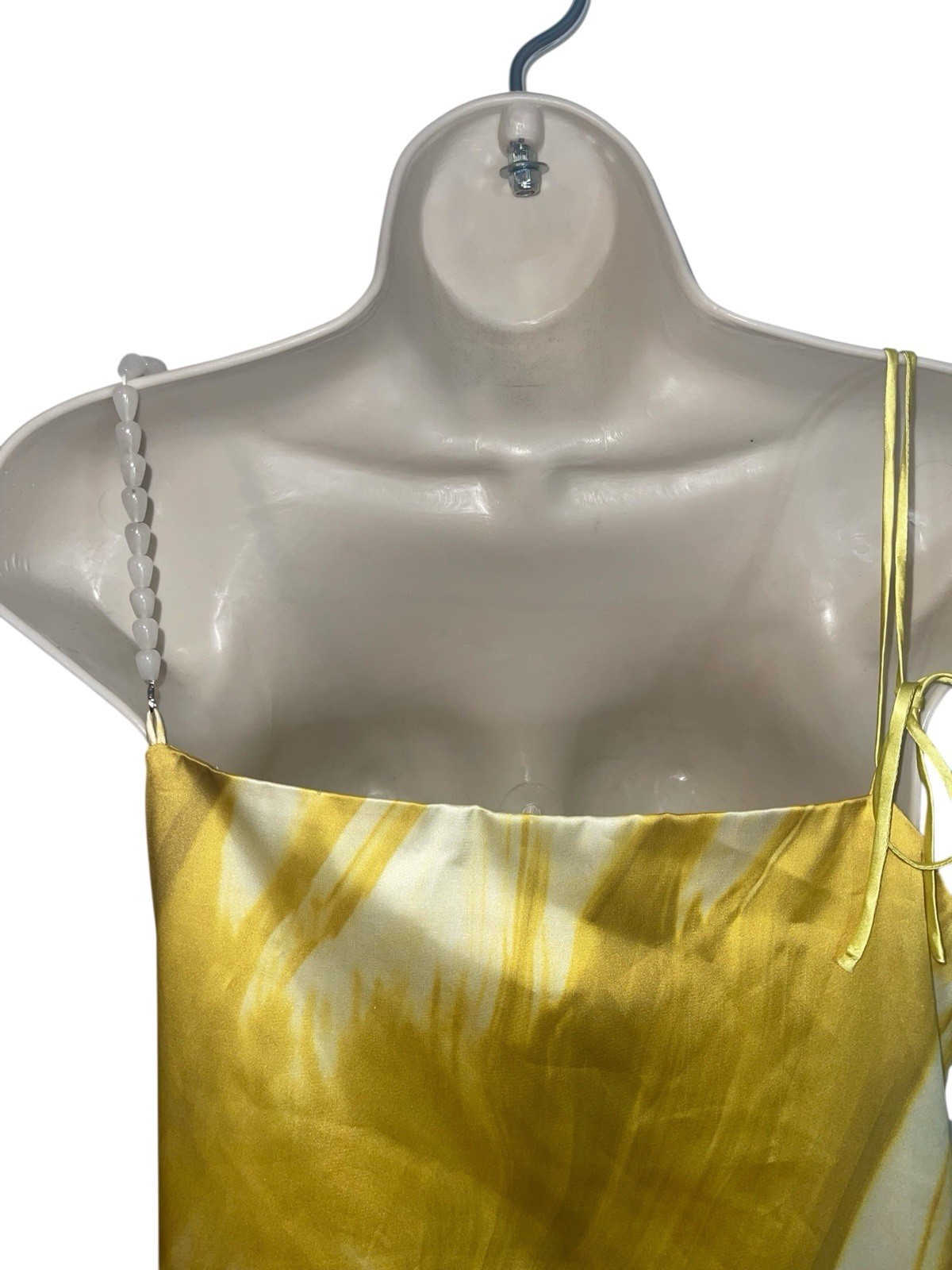 CAARA Womens Size Small Yellow Printed Maxi Dress One Beaded Strap One Tie Strap