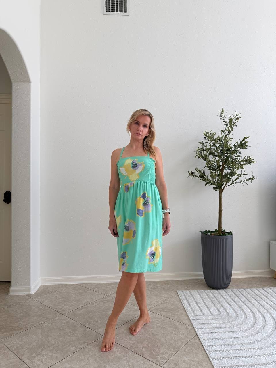 Anthropologie Corey Lynn Calter Floral Smocked Midi Dress Mint Green SP Petite