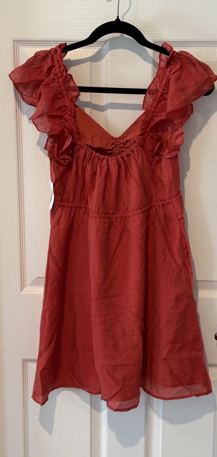 Old Navy Coral Orange Ruffle Strap Ruched Mini Dress Sleeveless Small NWT