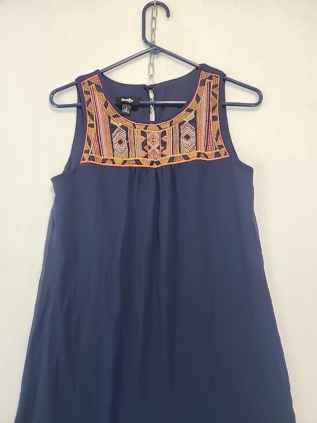 by & by Navy Sleeveless Embroidered Neckline A-Line Sheath Dress Women’s Small