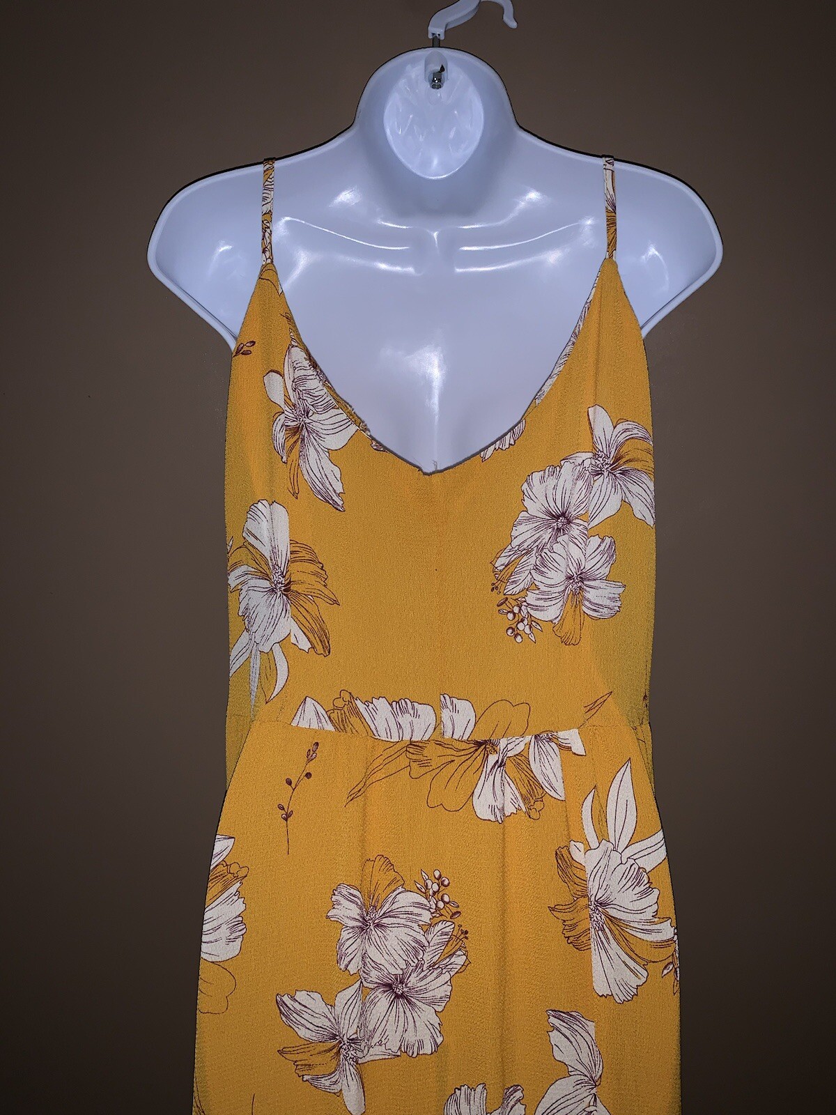 Beautiful Boho Yellow Floral Long Maxi Dress With Pearl Button Front Size Medium