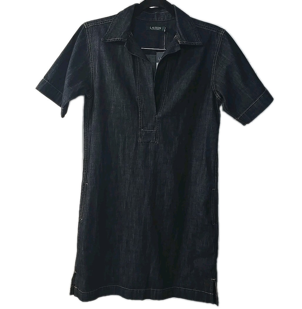 Lauren Ralph Lauren Size XS Denim Shift Dress Jones Street Wash Short Sleeve NWT