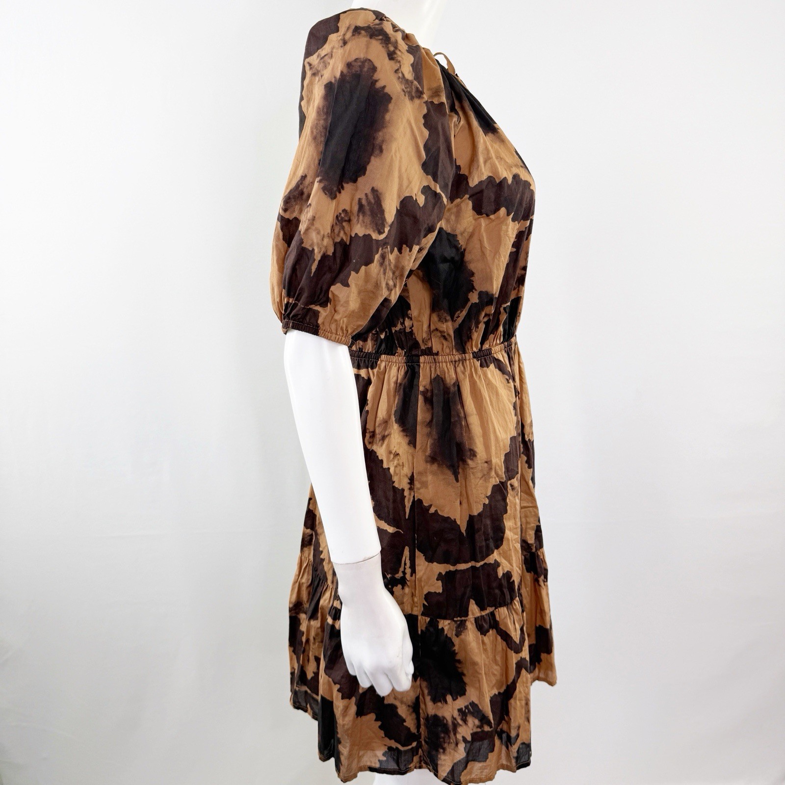 Rails Brown Tigers Eye AMABELLA Mini Dress Size S Puff Sleeve Elastic Waist Boho